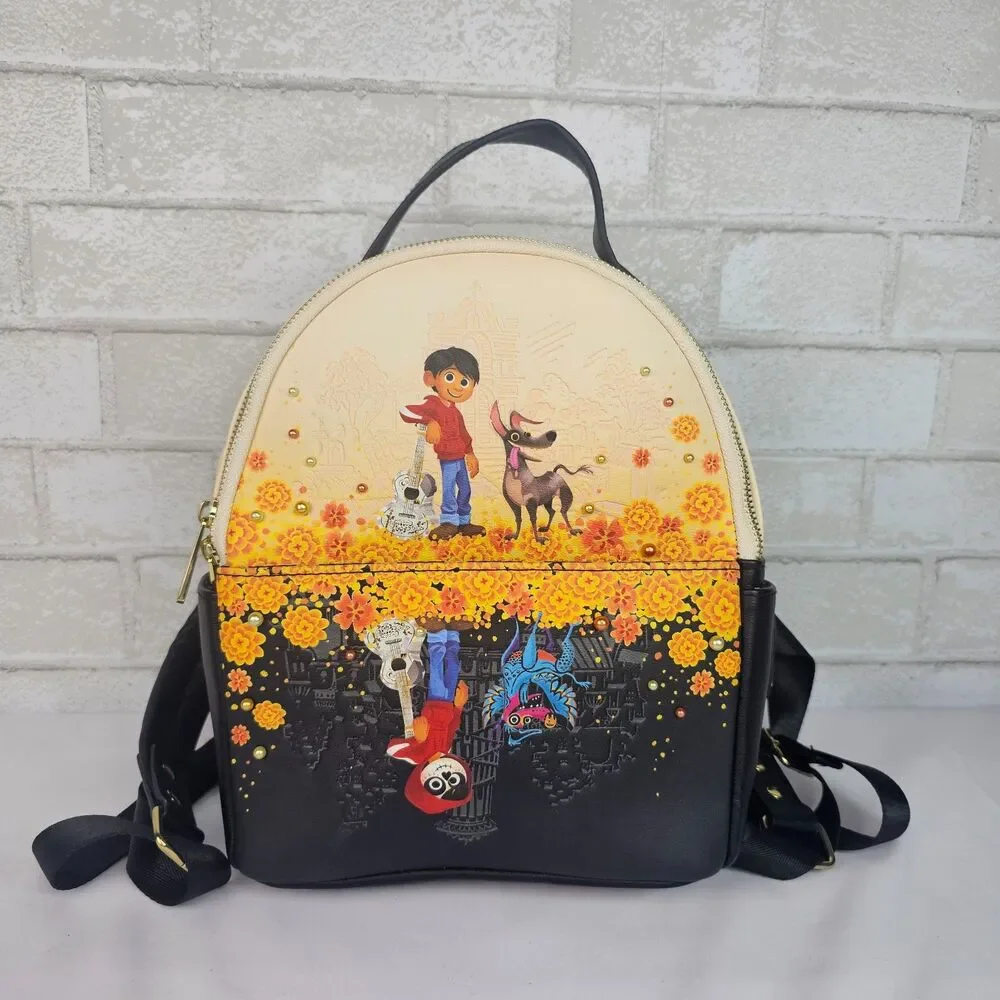Loungefly Pixar Coco Marigold Floral Mini Backpack Cream Black Disney Bag